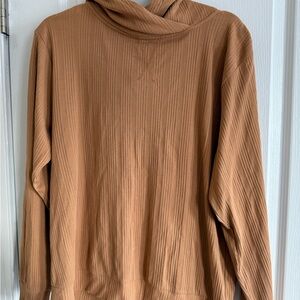 kate quinn Ribbed Cowl Neck Sweatshirt in Camel